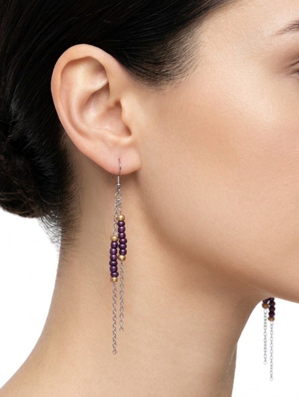 Handcrafted Glass Seed Bead And Chain Drop Earrings
